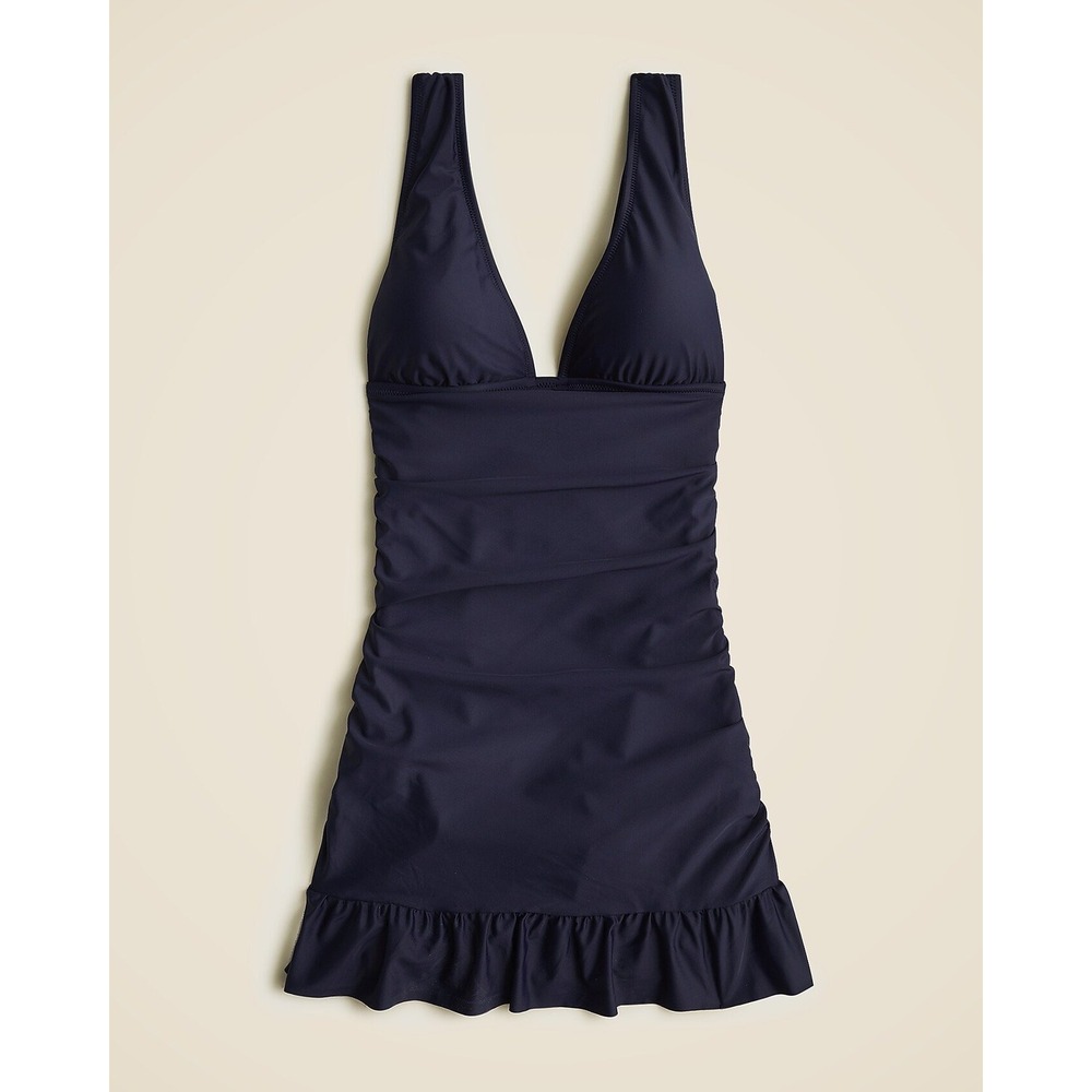 J.Crew Swim Dress Ruched Ruffle Hem 14 Navy Blue Re-Imagined BP246